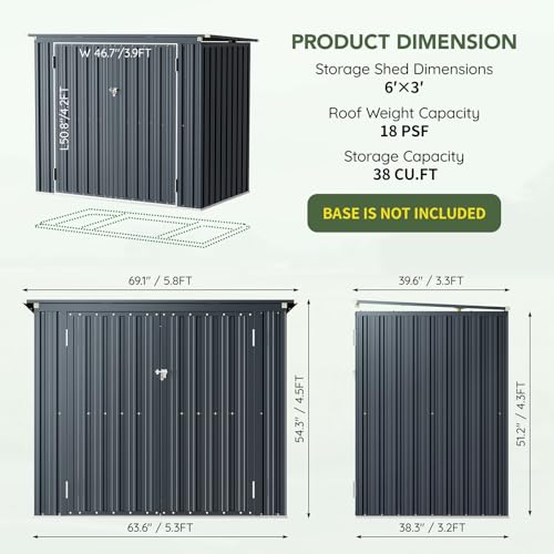 Metal Trash Can Storage Shed 6 x 3 ft
