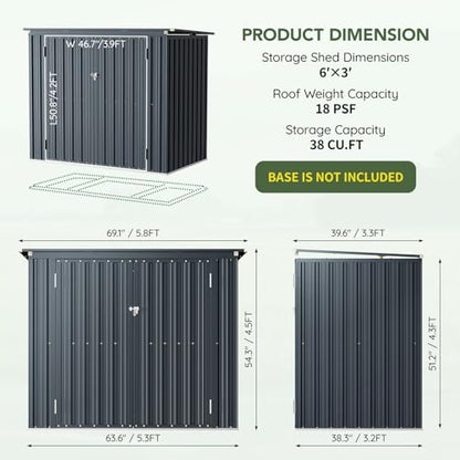 Metal Trash Can Storage Shed 6 x 3 ft