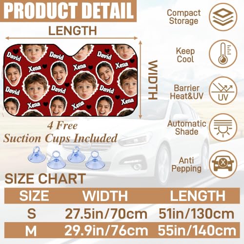 Custom Face Car Windshield Sun Shade Personalized Window Sunshades with Face Pet Photo Logo Customize Car Sun Visor Foldable UV Ray Sun Protector for Sedans SUV Trucks