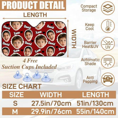 Custom Face Car Windshield Sun Shade Personalized Window Sunshades with Face Pet Photo Logo Customize Car Sun Visor Foldable UV Ray Sun Protector for Sedans SUV Trucks