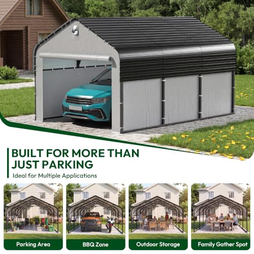 10x16 FT Heavy Duty Metal Carport with Galvanized Steel Roof