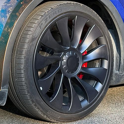 for Tesla Model Y 21 Inch Wheel Rim Protector Hubcaps Uberturbine Wheels Rim Cover Tire Trim Rings Gunpowder 4Pcs Model Y Accessories (4 Count)