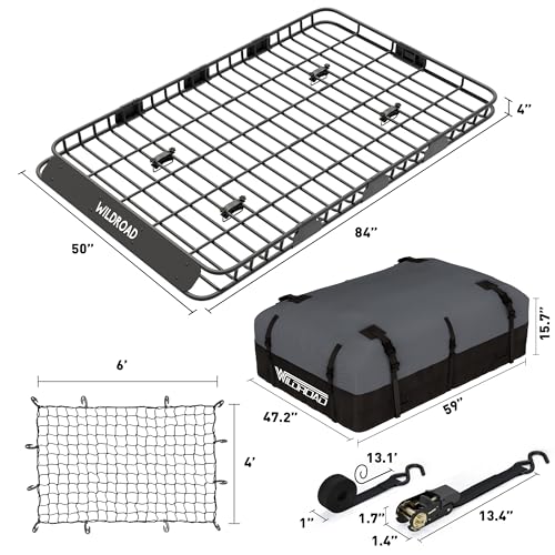 Rooftop Cargo Carrier Combo Roof Rack Cargo Basket 84" x 50" x 4"