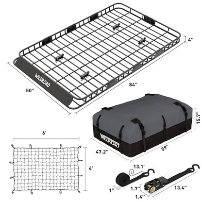 Rooftop Cargo Carrier Combo Roof Rack Cargo Basket 84" x 50" x 4"