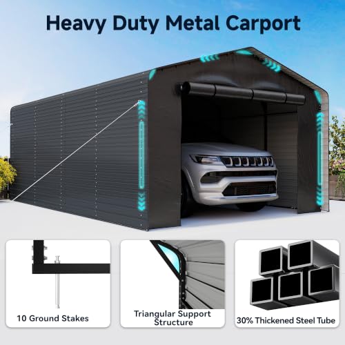 12x20 FT Metal Carport with Side Panels & PE Sidewalls