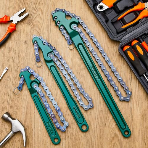 3 Pcs Large Reversible Chain Oil Filter Wrench with 12 16 9 Inch Chain Wrench Adjustable Heavy Duty Carbon Steel Sturdy Pipe Fitting Tool Spanner for Ratcheting Universal (3 Count)