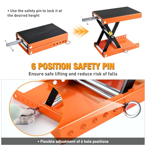 Motorcycle Lift Jack 1100 LBS Scissor Jacks Stand Lift with Wide Deck Safety Pin Handle 3.4"
