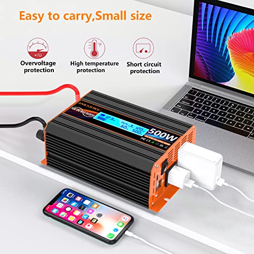 500 Watt Pure Sine Wave Power Inverter 12V DC to 110V 120V Converter for Home