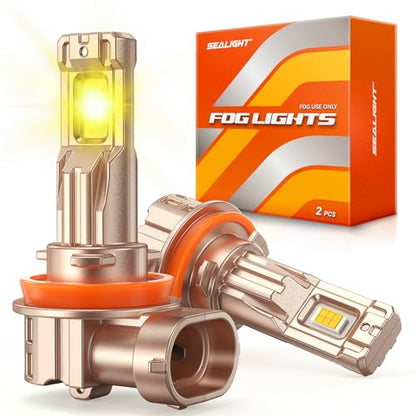H11/H16/H8 Yellow LED Fog Light Bulb, 18000LM Ultra Bright Yellow Fog Lights, IP68 Waterproof Injection Sealed,Long Lifespan 80000 Hours, 1:1 Mini Size Easy Install, Pack of 2
