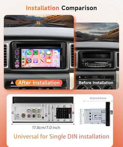 6.9 inch Single Din Car Stereo Wired Carplay Android Auto