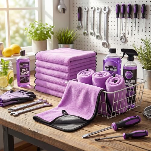 20 Pcs Microfiber Car Drying Towels Microfiber Cleaning Cloth 800 GSM Thick Plush Cleaning Dusting Cloth Auto Detailing Absorbent Towels Rags for Car Household Kitchen Window (20 Count)