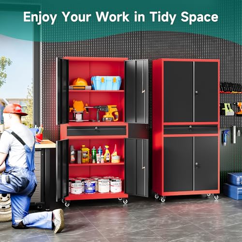 Metal Storage Cabinet with Wheels and Drawer