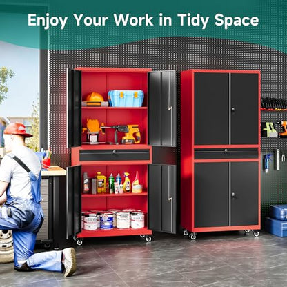 Metal Storage Cabinet with Wheels and Drawer