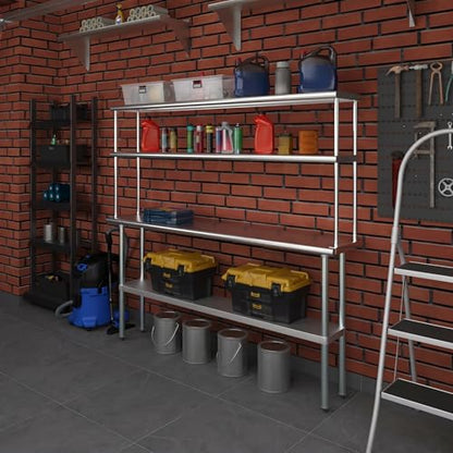Stainless Steel Work Table Double Tier Overshelf