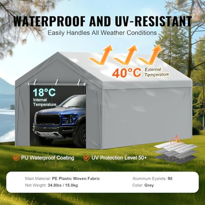 Carport Replacement Canopy Cover Top + Side Wall 12 x 20 ft