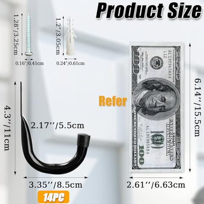 Large Metal Wall Hooks for Hanging Living Room (14 Count)