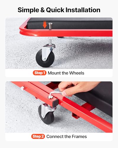 40 in 2-in-1 Folding Mechanic Creeper, Z Creeper Seat & Under Car Garage Roller, 450 lbs Rolling Creeper Stool with 6 Swivel Casters, Padded Headrest for Auto Repair