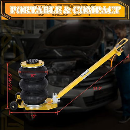 3T Triple Bag Air Jack 6600lbs Pneumatic Jack 3s Fast Lift Up 16in Airbag Jack with Adjustable Long Handle Heavy Duty Triple Air Bag Jack Lift for Cars Garage