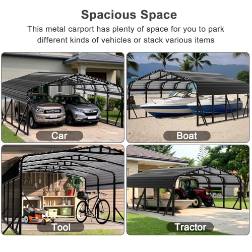 20x20 FT Metal Carport with Extra 6 Side Reinforcement Support Rods