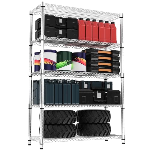 5 Tiers Shelf Metal Storage Shelves 3300 lbs Steel Storage Shelving Utility Shelving Unit Steel Organizer Wire Rack for Home (5 Count)
