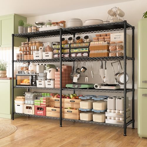 61.7''W Storage Shelves Load 1220LBS Wire Shelving Unit 4 Tier Metal Shelving for Storage Rack Shelves Heavy Duty Garage Shelf Pantry Shelves Kitchen Shelving (4 Count)