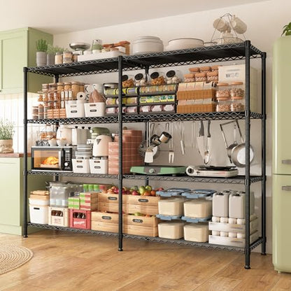 61.7''W Storage Shelves Load 1220LBS Wire Shelving Unit 4 Tier Metal Shelving for Storage Rack Shelves Heavy Duty Garage Shelf Pantry Shelves Kitchen Shelving (4 Count)