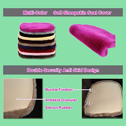 Fuzzy Genuine Sheepskin Car Seat Cover for Women Fluffy Cushion Auto Interior Accessories with Soft Wool Natural Fur