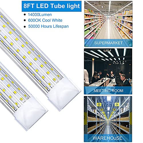 6-Pack, 8FT LED Shop Light, U Shape Integrated T8 LED Tube Light,18800LM, 144W, 6000K Cold Light, 8 Foot Linkable Shop Lights W/Built-in ON/Off Switch for Warehouse, Workshop (10 Count)