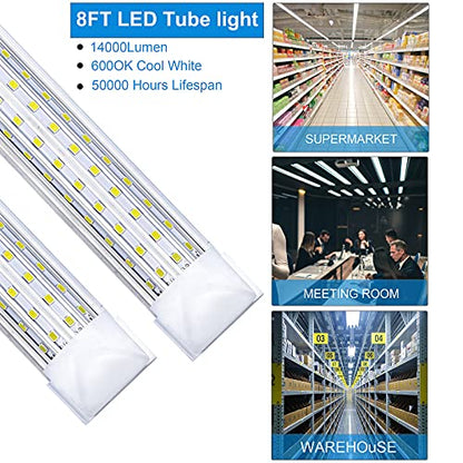 6-Pack, 8FT LED Shop Light, U Shape Integrated T8 LED Tube Light,18800LM, 144W, 6000K Cold Light, 8 Foot Linkable Shop Lights W/Built-in ON/Off Switch for Warehouse, Workshop (10 Count)