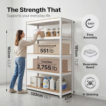House White 48.1" W 5 Tier Storage Shelves Garage Shelving Unit