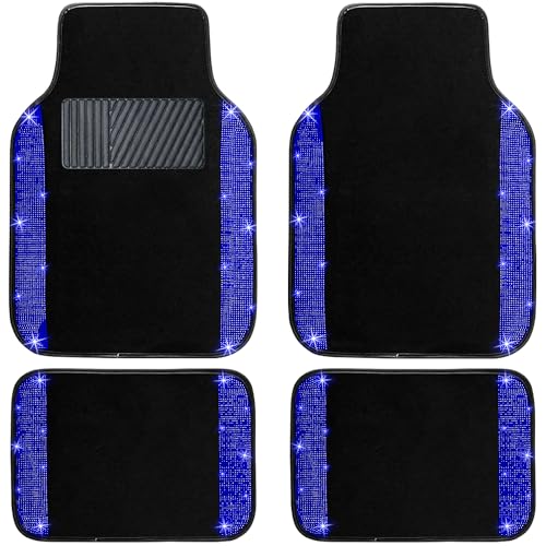 Blue Bling Car Floor Mats Full Set