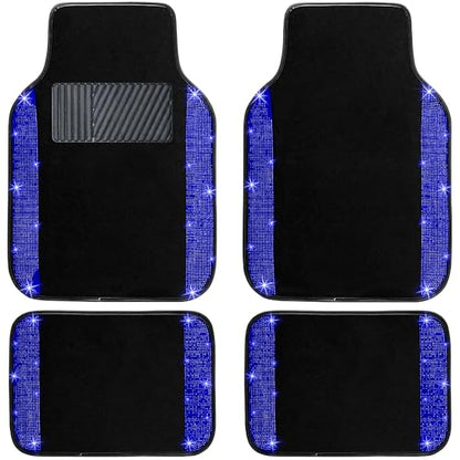 Blue Bling Car Floor Mats Full Set
