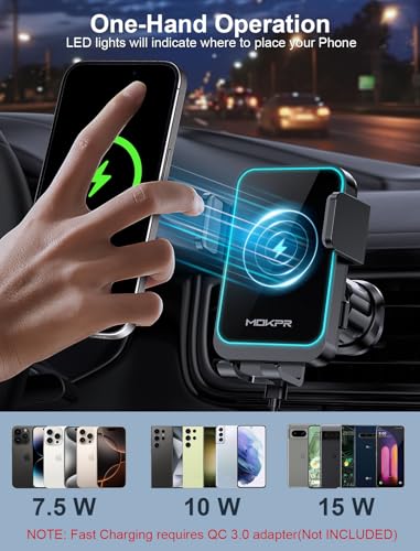 Wireless Car Charger 15W Fast Charging Vent Phone Holder with LED Light