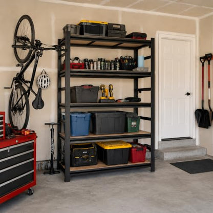 Heavy Duty Garage Shelving with Adjustable Wood Shelves 5 Tier