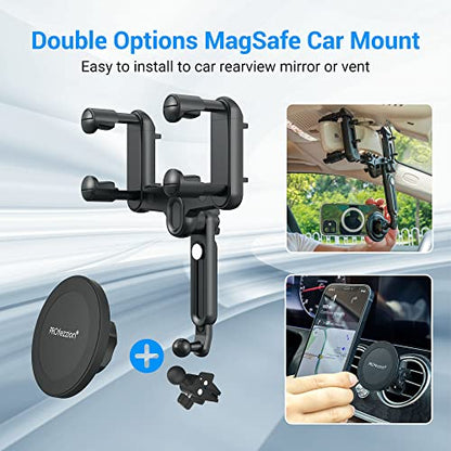 Car Rearview Mirror Magnetic Phone Mount Holder for MagSafe