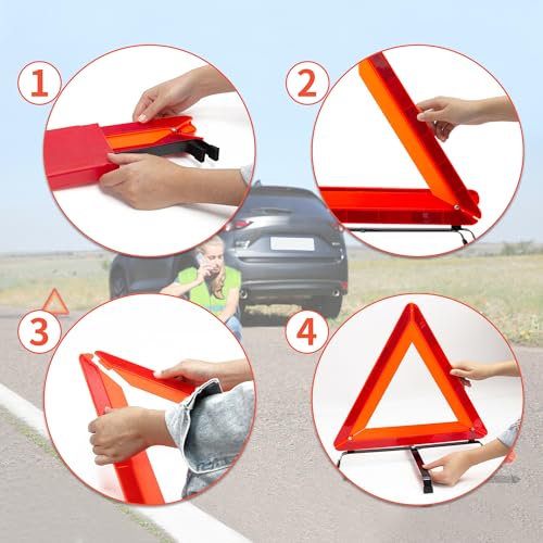 3Pack Car Warning Triangle Heavy Reflective Warning Road Safety Triangle Kit Suitable for car Breakdown and Temporary Parking on the Road