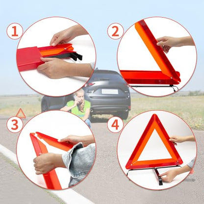 3Pack Car Warning Triangle Heavy Reflective Warning Road Safety Triangle Kit Suitable for car Breakdown and Temporary Parking on the Road