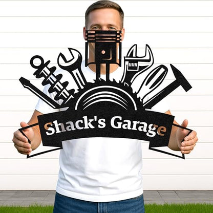 Custom Garage Workshop Metal Sign Personalized Tool Name Wall Art for Car Truck Mechanic Shop Decor Durable Steel Sign for Dad Husband Men’s Auto Workspace or Fence