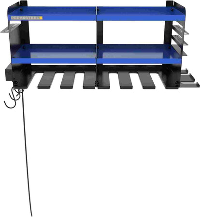 Permasteel Power Tool Organizer Wall Mount - 150 Lbs Load 3-Layer Heavy Duty Metal Storage Rack with Charging Station, Holds 6 Drills, 9 Hand Tools and 16 drill bits for Garage and Workshop, Blue
