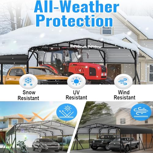 20x30FT Large Heavy Duty Carport with Side Support Poles for All Weather