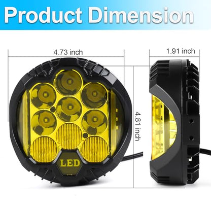 4PCS 5 Inch Amber Yellow Round LED Offroad Light with DRL 90W LED Light Pods 270° Wide Range Super Bright Side Shooter for Pickup Truck ATV UTV SUV (4 Count)