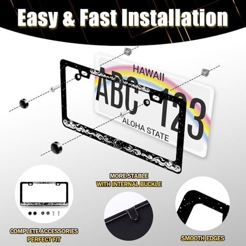 Moon License Plate Frame Clouds Stars Starry Sky License Holder with 2Holes