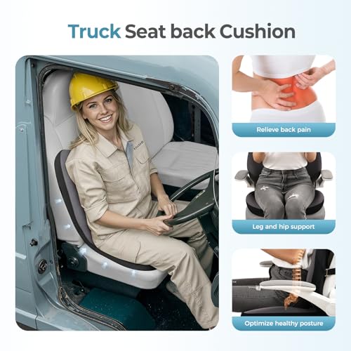 2 in1 Truck Seat Cushion and Lumbar Support Pillow Memory Foam Car Seat Cushion with Adjustable Strap for Truck Driver Long Drives