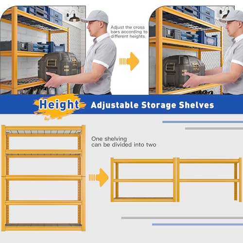 Storage Shelves 40''W Garage Shelving Heavy Duty Metal Shelving 2000LBS Metal Shelves 5 Tier Industrial Shelf for Kitchen Pantry Warehouse Basement 72" H x 40''W x 17.8''D Yellow (2 Count)