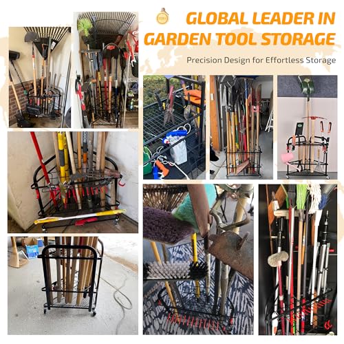 Garden Tool Organizer with Wheels and Storage Hooks