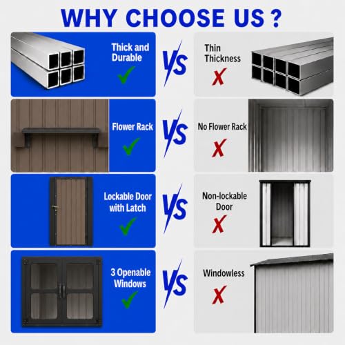 12x10 FT Outdoor Storage Shed with 3 Clear Windows