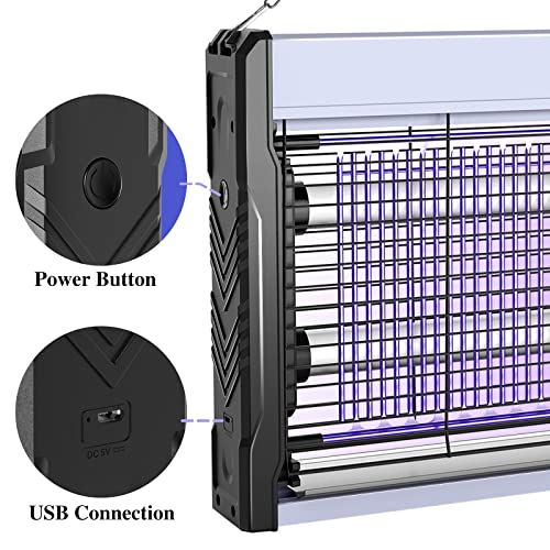 Electric Bug Zapper 3200V Mosquito Zapper Killer Indoor Insect Killer with Hanging Chain Mosquito Trap with Removable Collection Tray USB Electric Bug Zapper Outdoor for Home Office