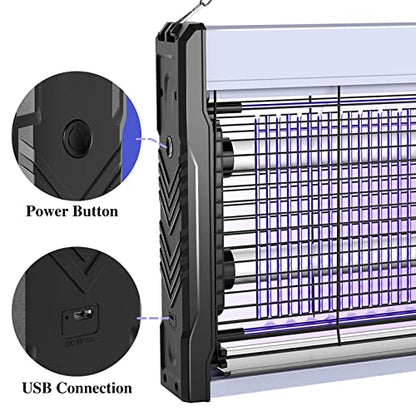 Electric Bug Zapper 3200V Mosquito Zapper Killer Indoor Insect Killer with Hanging Chain Mosquito Trap with Removable Collection Tray USB Electric Bug Zapper Outdoor for Home Office