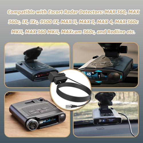 OBDII to RJ11 for Escort Radar Detector Power Cord for MAX 360 (9.8 Foot)
