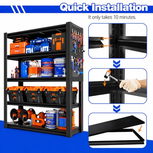 Garage Shelving Unit 5 Tier Metal Rack with Pegboard and 20 Hooks